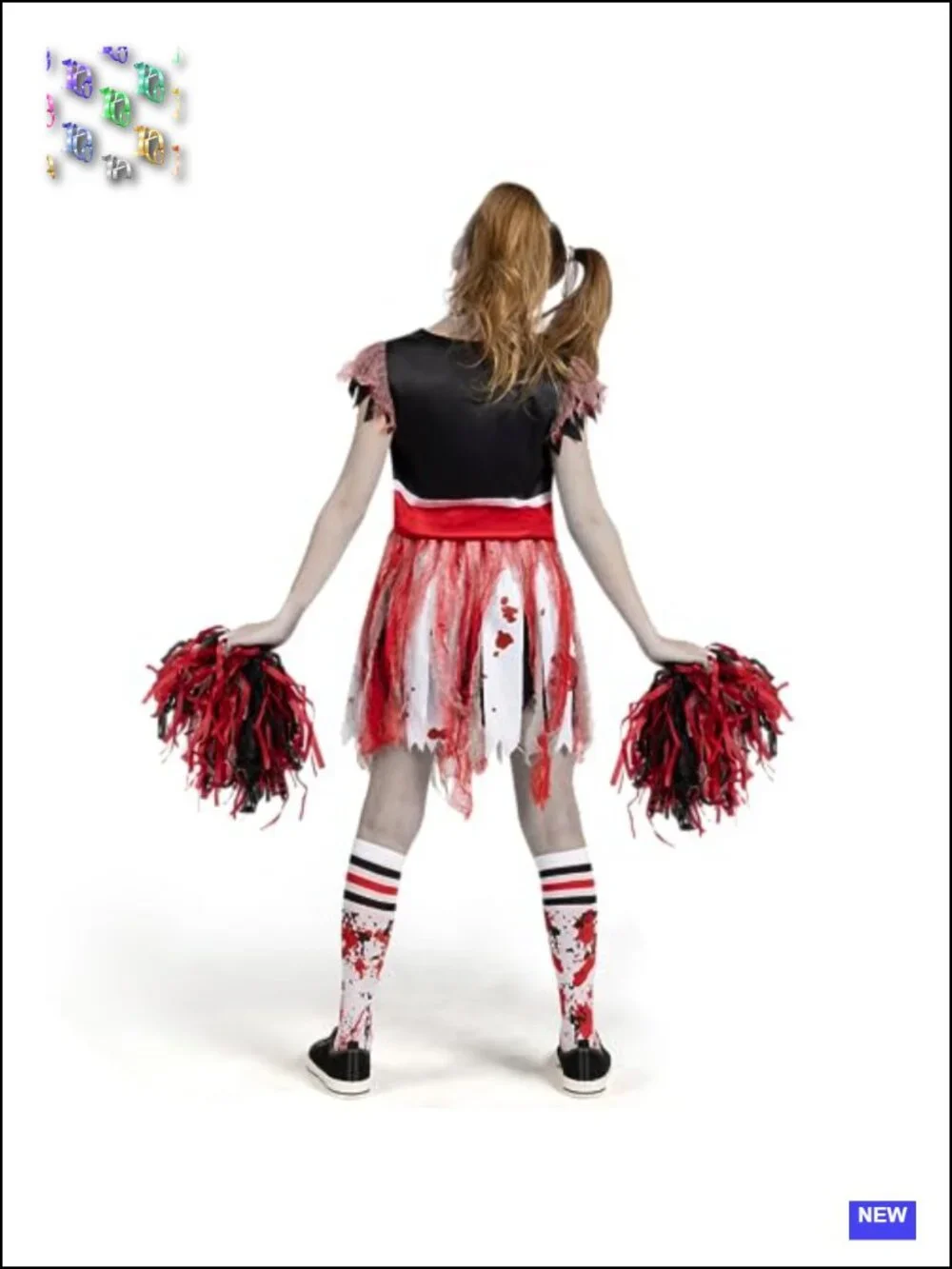 Girls Zombie Cheerleader Costume Set with Pom Poms